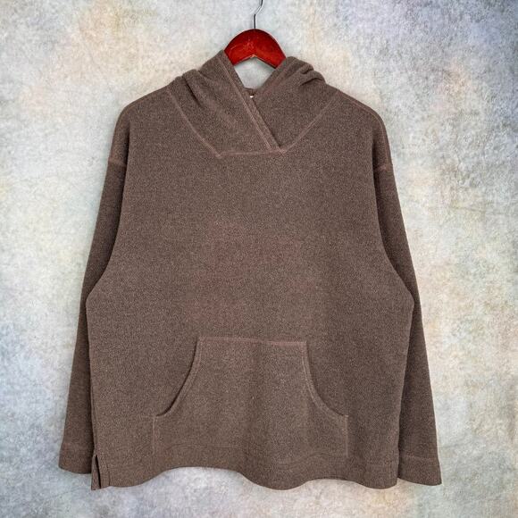 VTG Y2K Eddie Bauer Fleece Hoodie Sweatshirt Sz M Green Gray Pullover - Picture 1 of 7